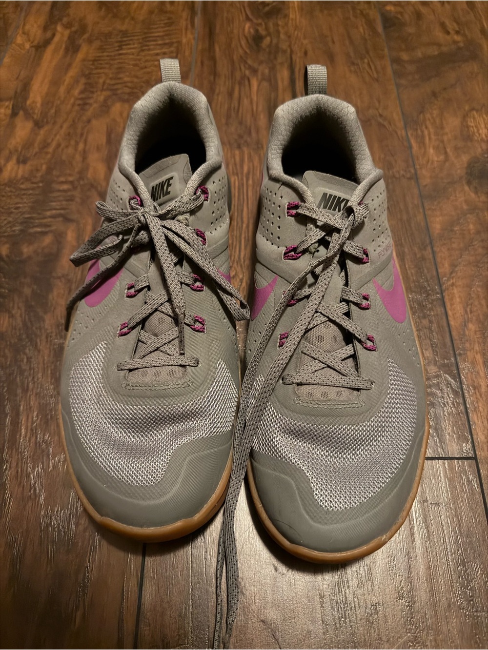 Nike Gray Sneakers with Purple Swoosh